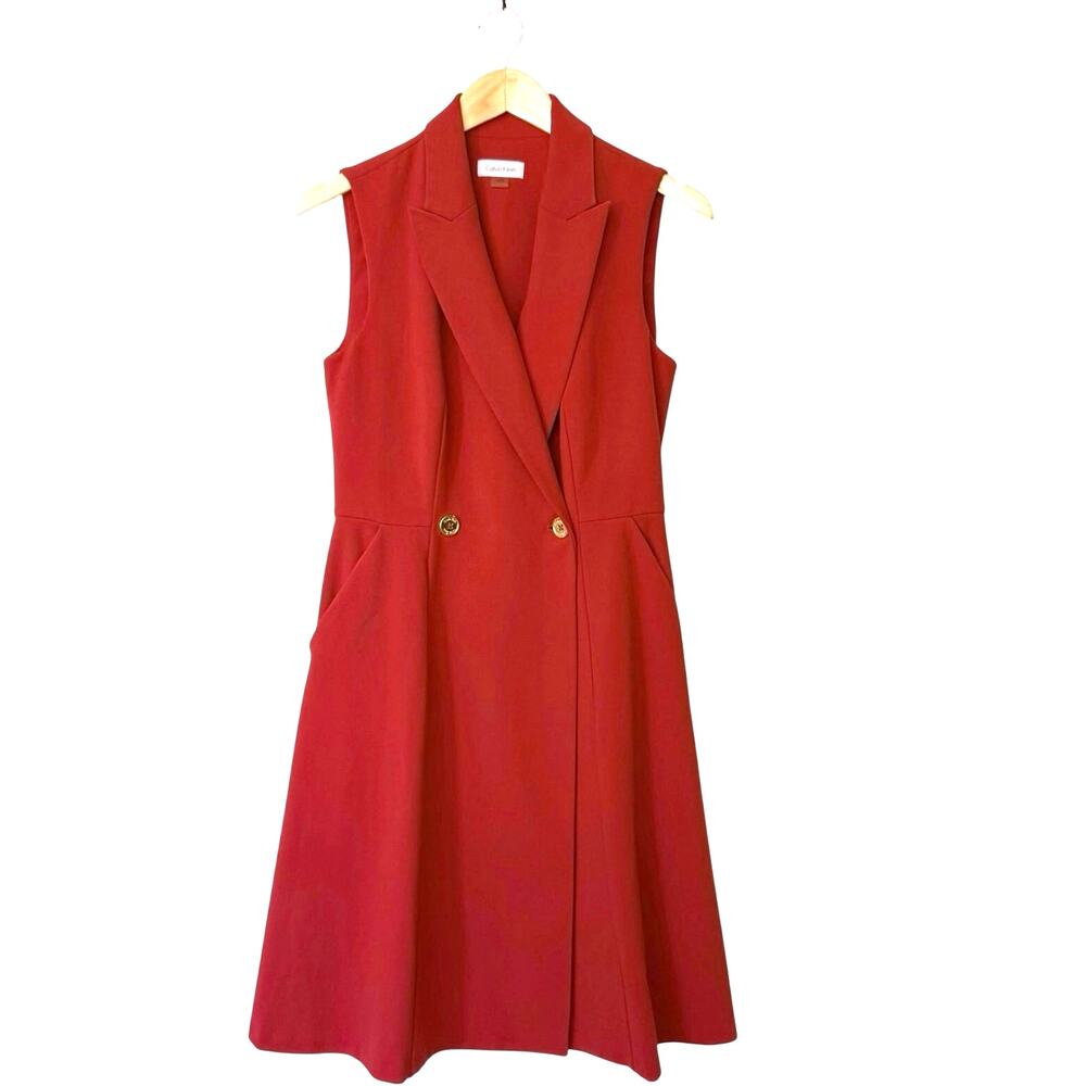 Calvin Klein Dress Size 4 Red Double Breasted Blazer Dress Gold Buttons